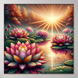 Poster Serenidade Luminosa: Lotus Blossoms no amanhecer