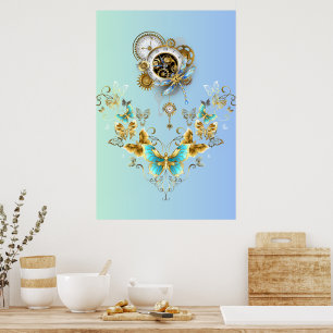 Poster Serenidade Mecânica, Arte Gráfica Teal Steampunk