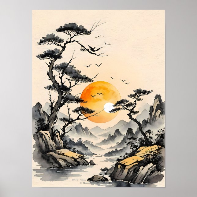 Poster Serenidade na Natureza: Arte Paisagista Japonesa (Frente)