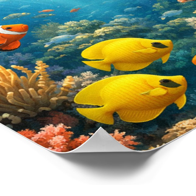 Poster Serenidade Sob as Ondas – Arte de Peixes do Oceano (Borda)