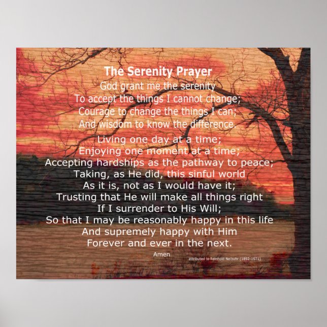 Póster Serenity Prayer citação inspiradora sobre arte nat (Frente)
