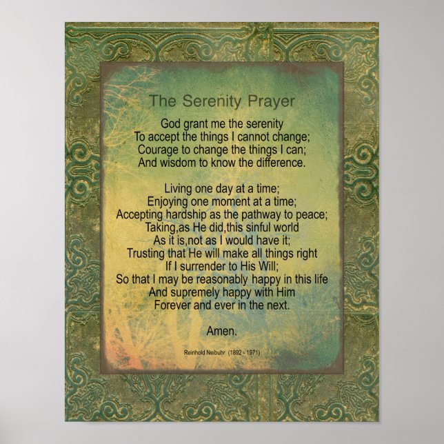 Poster Serenity Prayer Quote Vintage Style Green (Frente)