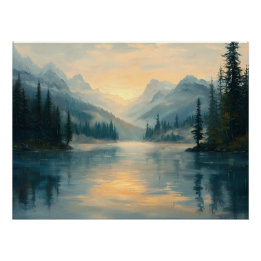 Póster Sereno Lago de Montanha ao Nascer do Sol