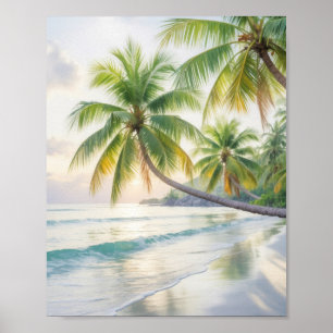 Poster Sereno nascer do sol tropical sobre uma areia bran