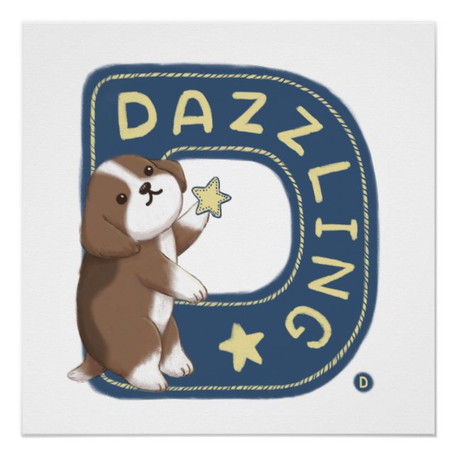 Póster Série Alfabeto: Ilustração de Beagle "D" (Frente)