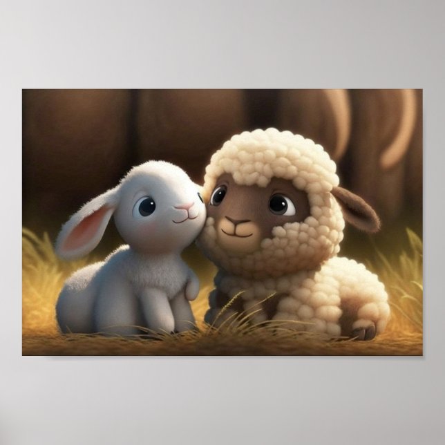 Poster Série Barnyard Friends - Coelhinho e Lamb bonitos (Frente)