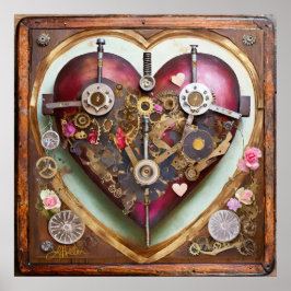 Poster Série Coração Vermelho Tamponado Steampunk