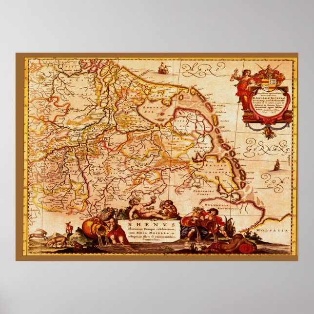 Póster Série de Mapa Germânico Willem Blaeu Old Rhineland (Frente)