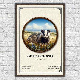 Poster Série de Zoologia do Texugo Americano