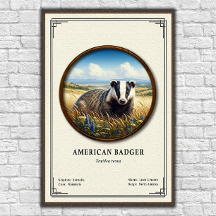 Poster Série de Zoologia do Texugo Americano