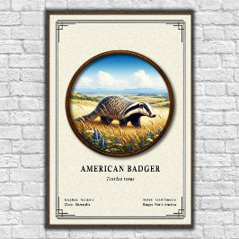 Poster Série de Zoologia do Texugo Americano