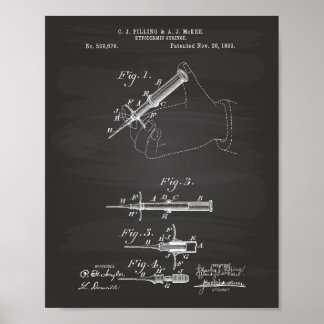 Póster Seringa hipodérmica 1893 Quadro de Arte Patente