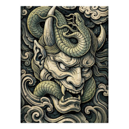 Póster Serpente Demônio Chifrudo Feroz Tempestade Pop Art