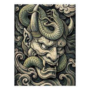 Póster Serpente Demônio Chifrudo Feroz Tempestade Pop Art