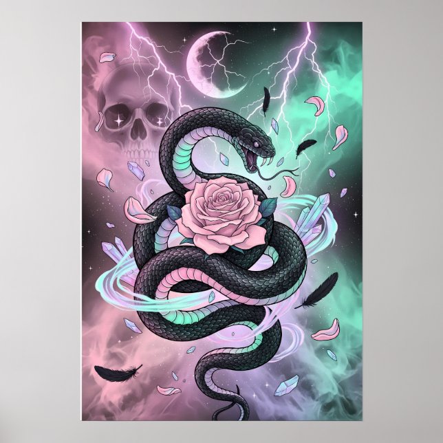 Poster Serpente e Rosa Pastel Goth (Frente)