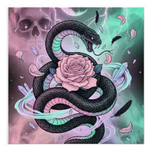 Póster Serpente e Rosa Pastel Goth