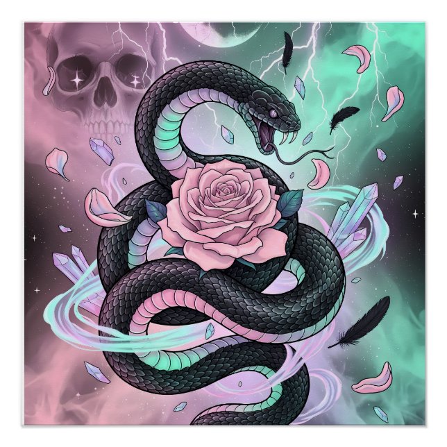 Póster Serpente e Rosa Pastel Goth (Frente)