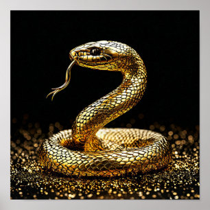 Poster Serpente Mística Dourada Estética Decoração Modern