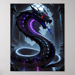 Poster Serpente Preta Gótica Brilhante Neon Roxo Fantasia