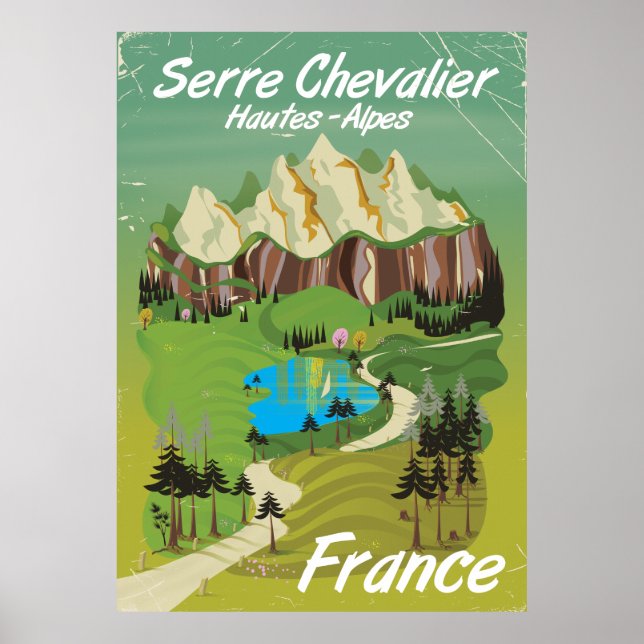 Poster Serre Chevalier, França pôster de viagem de esqui (Frente)