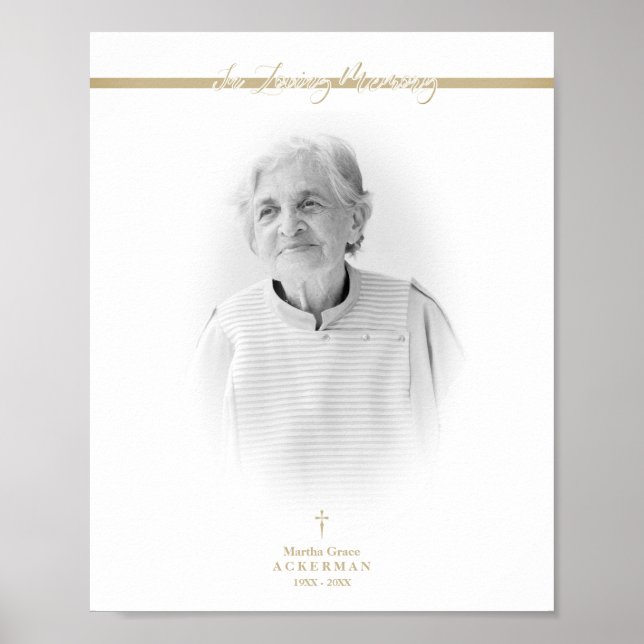 Poster Serviço de Lembrança de Foto Dourada B&W Queridos (Frente)