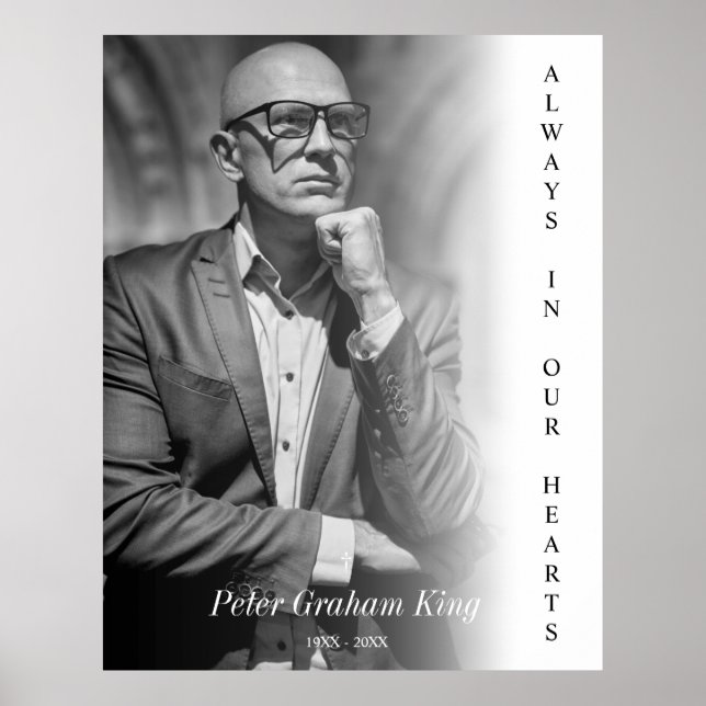 Poster Serviço de Lembrança Funeral Foto Preto e Branco (Frente)