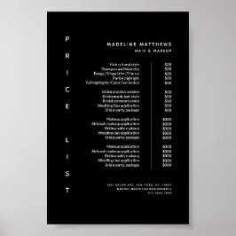 Poster Serviço de Lista de Preços do Salão Negro Minimali
