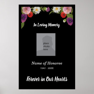 Poster Serviço de Memorial, fronteira floral elegante e f