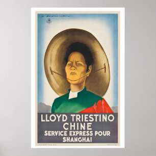 Poster Serviço Expresso Lloyd Triestino para Xangai China