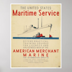 Póster Serviço Marítimo - Grande Navio com Tugboat - WPA
