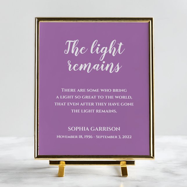 Poster Serviço Memorial Citação Lavanda A Luz Permanece (Criador carregado)