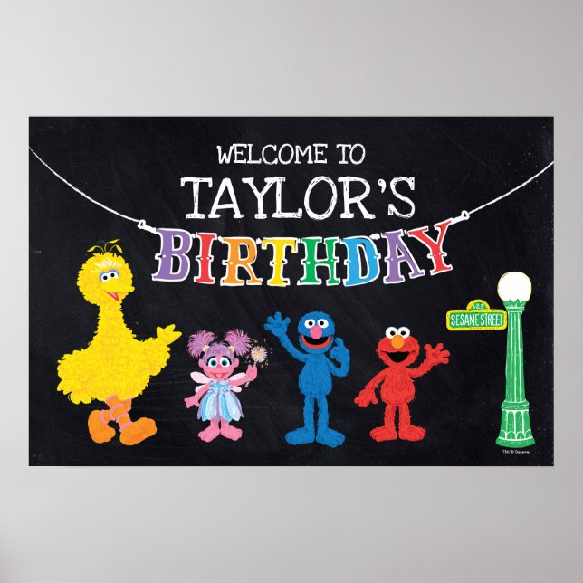 Poster Sesame Street Chalkboard Rainbow Birthday Bem-vind (Frente)