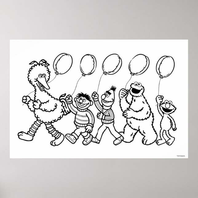 Poster Sesame Street Pals Balões Cores de Aniversário (Frente)