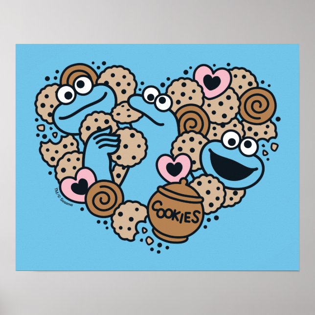 Poster Sésamo Sésamo | Cookie Monster Doodle Heart (Frente)