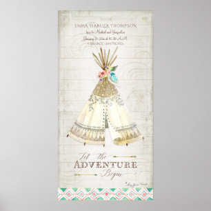 Póster Seta de Boho Adventure Teepee de Informações de Na