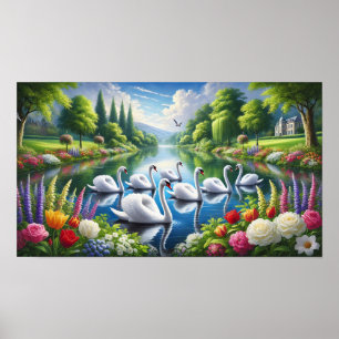 Poster Sete Swans Nadando