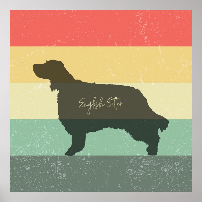 Poster Setter Inglês - Retro Sunset - Wall Art (Frente)