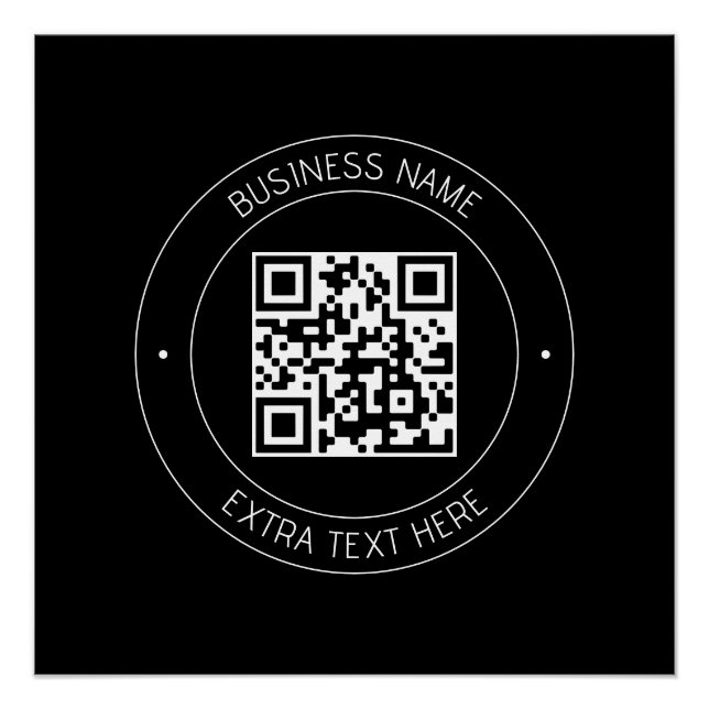 Póster Seu código QR e texto editável | Preto e branco (Frente)