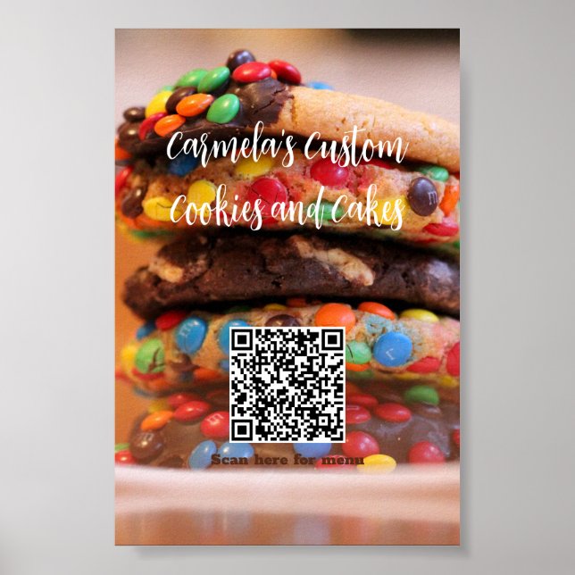 Poster Seu Nome Comercial Texto com Cookie de Código QR d (Frente)