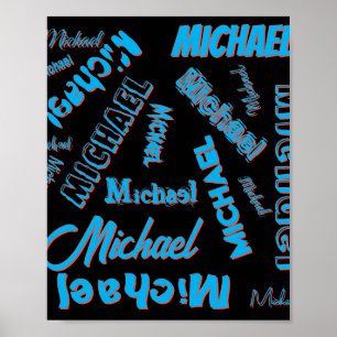 Poster Seu padrão de nome monograma cor azul vermelho pre