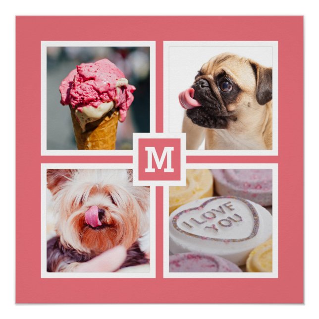 Póster SEU poster personalizado DE 4 FOTOS E MONOGRAM (Frente)