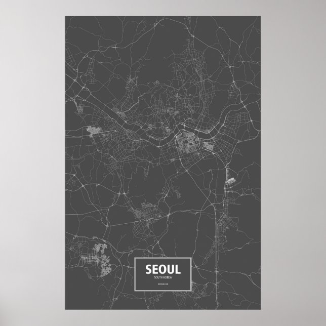Poster Seul, Coreia do Sul (branco a preto) (Frente)