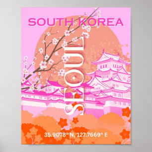 Poster Seul Coreia do Sul, Viagem Art, rosa