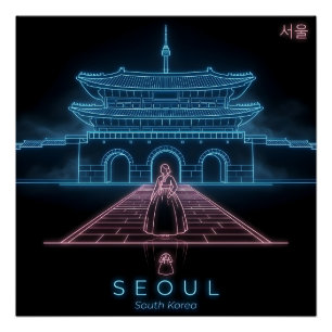 Póster Seul Hanbok- Palácio Gyeongbokgung-Coreia do Sul