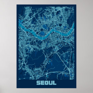 Poster Seul - Mapa da Cidade de Paz da Coreia do Sul