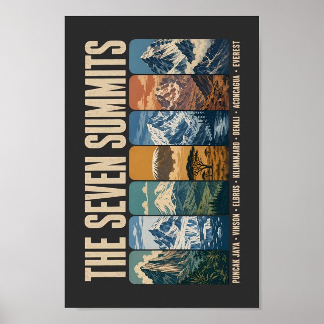 Poster Seven Summits Mountain Landmarks Illustration (Frente)