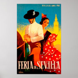 Poster Sevilha, Espanha, casal a cavalo, viagem vintage
