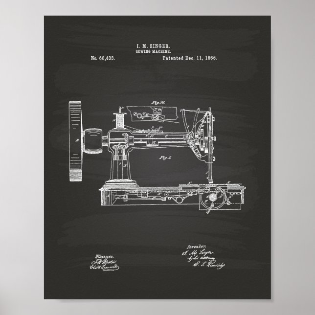 Póster Sewing Machine 1866 Painéis De Arte Patentes (Frente)