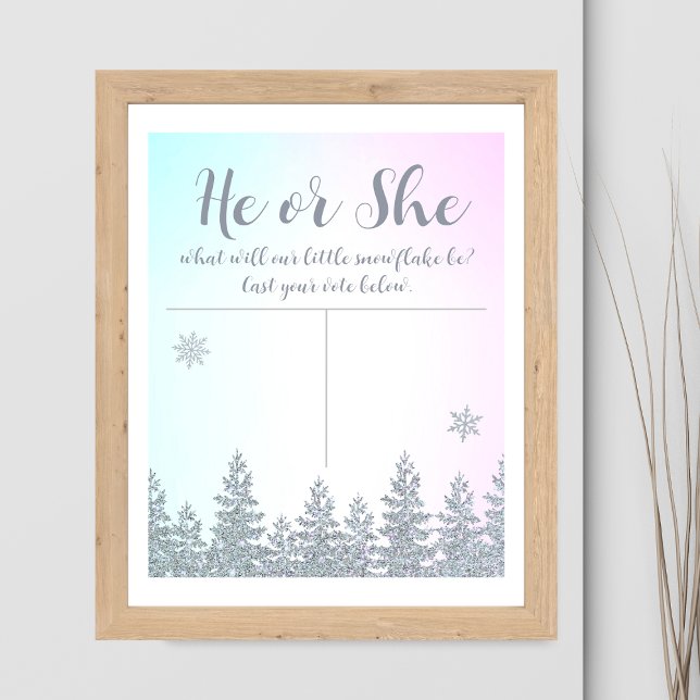 Poster Sexo Adivinhe Ele Ou Ela Inverno Floco De Neve (guess gender vote he or she boy or girl guessing game poster baby shower)