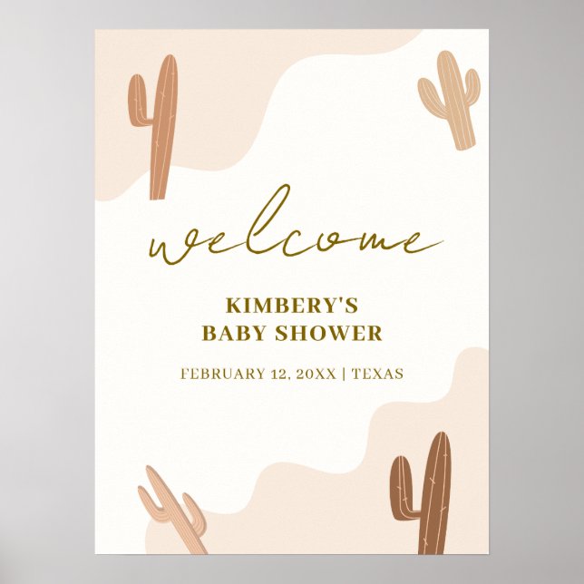 Poster Sexo Neutro Boho Cactus Chá de fraldas Bem-vindo (Frente)